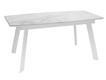 Кухонный стол раскладной Dikline XLS160 мрамор белый глянец/ножки белые в Тамбове - предосмотр
