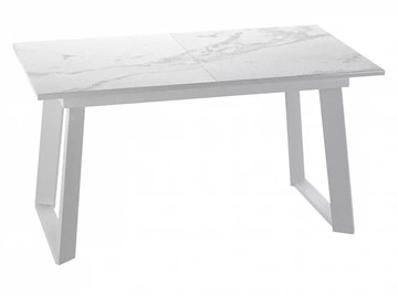 Кухонный стол раскладной Dikline ZLS140 Мрамор белый глянец/ножки белые в Тамбове
