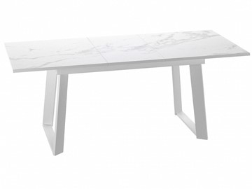 Кухонный стол раскладной Dikline ZLS140 Мрамор белый глянец/ножки белые в Тамбове - предосмотр 1