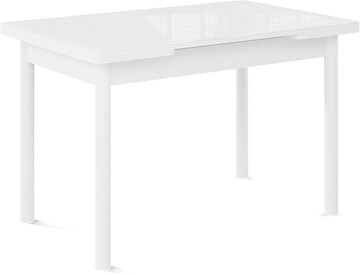 Кухонный раскладной стол Милан-1 EVO, ноги металлические белые, стекло белое/серый в Тамбове