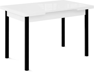 Кухонный стол раздвижной Милан-1 EVO, ноги металлические черные, стекло белое/серый в Тамбове