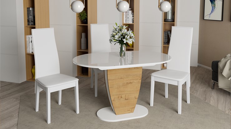 Кухонный раздвижной стол Монреаль тип 1 (Белый глянец/Бунратти) в Тамбове - изображение 2