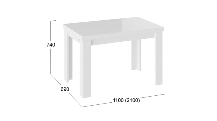 Кухонный раскладной стол Норман тип 1, цвет Белый/Стекло белый глянец в Тамбове - изображение 2