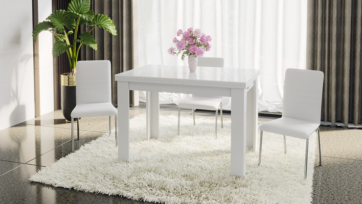 Кухонный раскладной стол Норман тип 1, цвет Белый/Стекло белый глянец в Тамбове - изображение 4