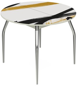 Кухонный раздвижной стол Ривьера - Круг, ноги хром №5, ФП (Текстура №77) в Тамбове