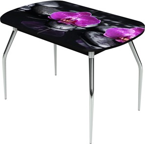 Кухонный раздвижной стол Ривьера исп.1 ноги метал. крашеные №24 Фотопечать (Цветы №14) в Тамбове