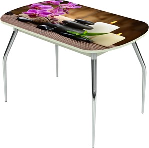 Кухонный раздвижной стол Ривьера исп.2 ноги метал. крашеные №24 Фотопечать (Цветы №18) в Тамбове