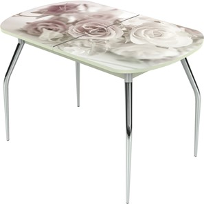 Кухонный стол раскладной Ривьера исп.2 ноги метал. крашеные №24 Фотопечать (Цветы №41) в Тамбове