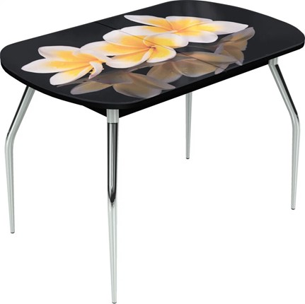 Кухонный раздвижной стол Ривьера мини, ноги хром №5 Фотопечать (Цветы №11) в Тамбове - изображение