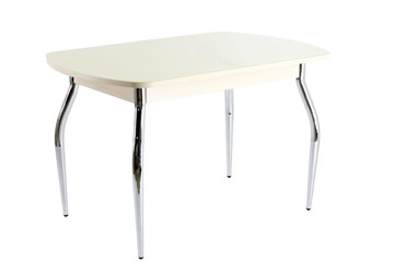 Обеденный стол ПГ-05 СТ1, дуб молочный/песочное стекло/35 хром гнутые металл в Тамбове