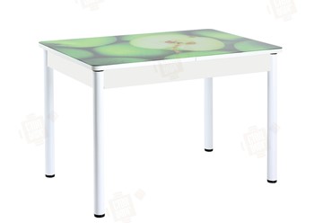 Кухонный стол раздвижной Айсберг-01 СТФ, белый/фотопечать зеленые яблоки/ноги крашеные в Тамбове