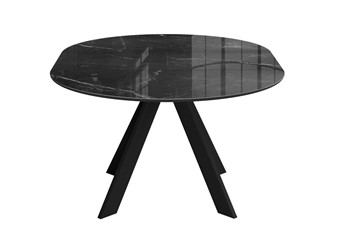 Стол обеденный раздвижной DikLine SFC110 d1100 стекло Оптивайт Черный мрамор/подстолье черное/опоры черные в Тамбове - предосмотр