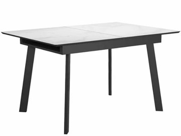 Стеклянный стол раздвижной DikLine SFH125 стекло Оптивайт Белый мрамор/подстолье черное в Тамбове