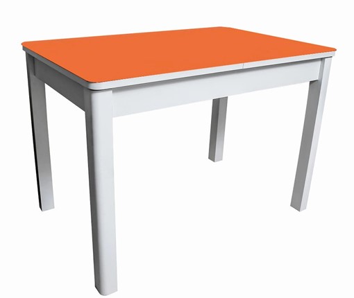 Кухонный стол раздвижной Айсберг-02 СТ2, белое ЛДСП/стекло оранжевое/прямые массив белый в Тамбове - изображение