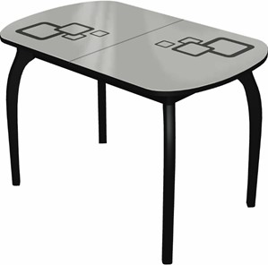 Кухонный раздвижной стол Ривьера мини дерево №1, Рисунок квадро (стекло белое/черный/черный) в Тамбове - предосмотр