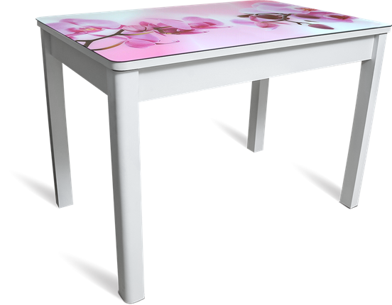 Кухонный стол раскладной Айсберг-01 СТФ, белое лдсп/орхидея/40 прямые массив белые в Тамбове - изображение