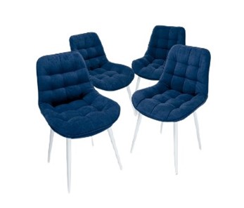 Комплект из 4-х  мягких стульев для кухни Комфорт синий белые ножки в Тамбове