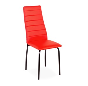Обеденный стул Волна, прошивка горизонтально, каркас металл черный, экотекс красный в Тамбове