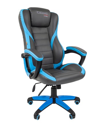 Кресло компьютерное CHAIRMAN GAME 22 эко кожа, серый/голубой в Тамбове - изображение
