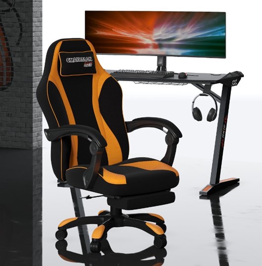 Игровое кресло CHAIRMAN GAME 35 с выдвижной подставкой для ног Ткань черная / Ткань оранжевая в Тамбове - изображение 4