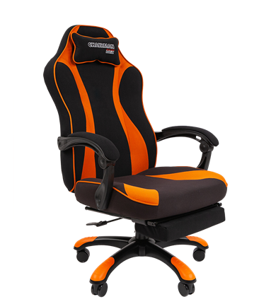 Игровое кресло CHAIRMAN GAME 35 с выдвижной подставкой для ног Ткань черная / Ткань оранжевая в Тамбове - изображение