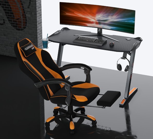 Игровое кресло CHAIRMAN GAME 35 с выдвижной подставкой для ног Ткань черная / Ткань оранжевая в Тамбове - изображение 3