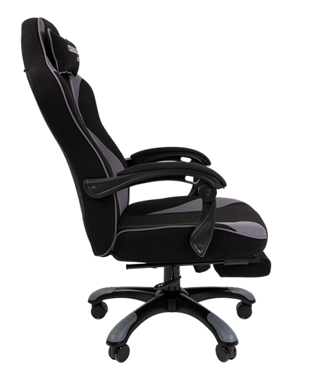 Игровое кресло CHAIRMAN GAME 35 с выдвижной подставкой для ног Ткань черная / Ткань св.серая в Тамбове - изображение 2