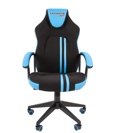 Кресло игровое CHAIRMAN GAME 26  Экокожа - Ткань стандарт. Черный/голубой в Тамбове - изображение 2