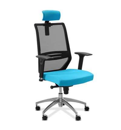 Кресло офисное Aero lux с подголовником, сетка/ткань TW / черная/голубая в Тамбове - изображение