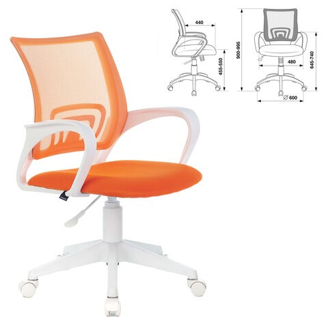 Компьютерное кресло Brabix Fly MG-396W (с подлокотниками, пластик белый, сетка, оранжевое) 532401 в Тамбове - изображение 4