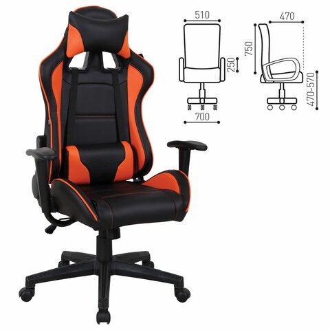 Компьютерное кресло Brabix GT Racer GM-100 (две подушки, экокожа, черное/оранжевое) 531925 в Тамбове - изображение 14