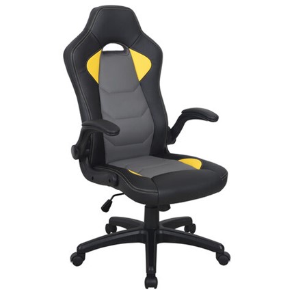 Офисное кресло BRABIX "Skill GM-005", откидные подлокотники, экокожа, черное/желтое, 532494 в Тамбове - изображение