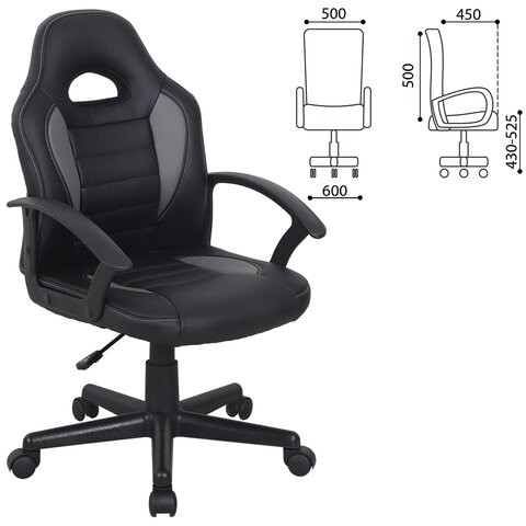 Кресло компьютерное BRABIX "Spark GM-201", экокожа, черное/серое, 532504 в Тамбове - изображение 7