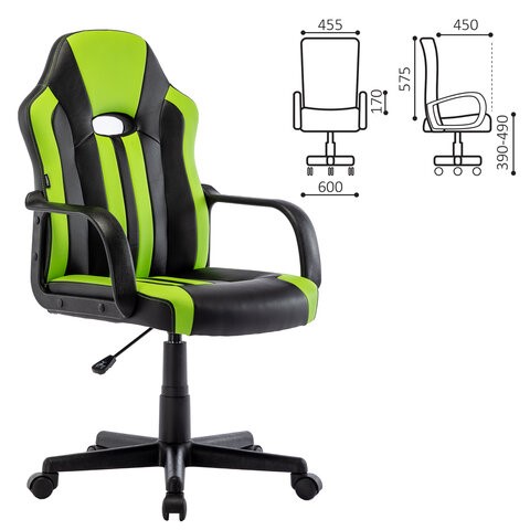 Кресло компьютерное BRABIX "Stripe GM-202", экокожа, черное/зеленое, 532511 в Тамбове - изображение 5