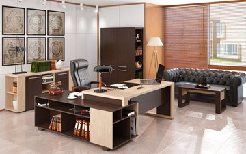 Кабинет руководителя ALTO с высоким шкафом для одежды, низким для документов и журнальным столиком в Тамбове - предосмотр