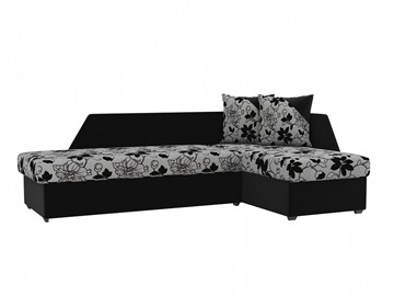 Угловой диван с оттоманкой Андора, Цветы/Черный (рогожка/микровельвет) в Тамбове