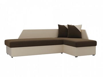Угловой диван с оттоманкой Андора, Коричневый/Бежевый (микровельвет/экокожа) в Тамбове