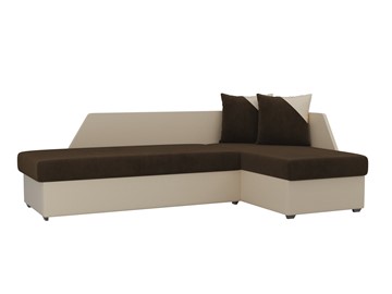 Угловой диван с оттоманкой Андора, Коричневый/Бежевый (велюр/экокожа) в Тамбове