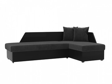 Угловой диван с оттоманкой Андора, Серый/Черный (велюр/экокожа) в Тамбове