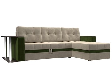 Угловой диван для гостиной Атланта М, Бежевый/Зеленый (микровельвет) в Тамбове