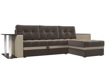 Угловой диван для гостиной Атланта М, Коричневый/Бежевый (велюр/экокожа) в Тамбове