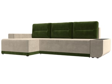 Угловой диван с оттоманкой Чикаго, Бежевый/Зеленый (микровельвет) в Тамбове