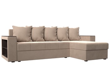 Угловой диван с оттоманкой Дубай Лайт, Бежевый (велюр) в Тамбове