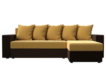 Угловой диван с оттоманкой Дубай Лайт, Желтый/Коричневый (микровельвет) в Тамбове - предосмотр 1