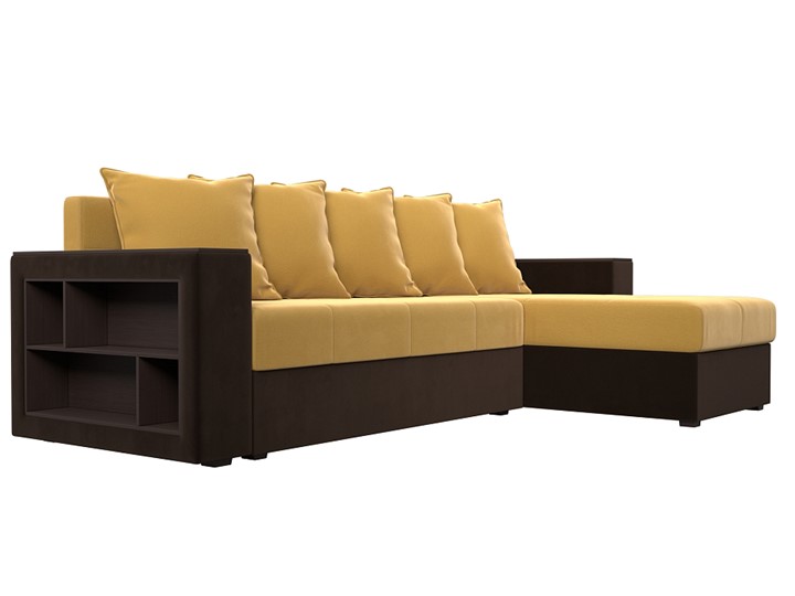 Угловой диван с оттоманкой Дубай Лайт, Желтый/Коричневый (микровельвет) в Тамбове - изображение 2