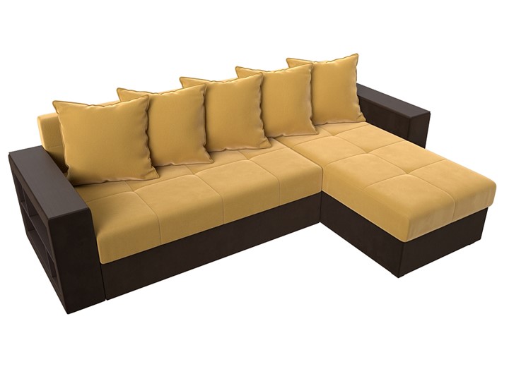 Угловой диван с оттоманкой Дубай Лайт, Желтый/Коричневый (микровельвет) в Тамбове - изображение 3