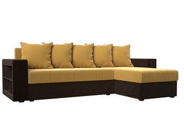 Угловой диван с оттоманкой Дубай Лайт, Желтый/Коричневый (микровельвет) в Тамбове - предосмотр