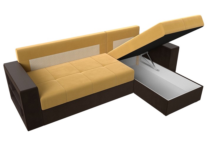 Угловой диван с оттоманкой Дубай Лайт, Желтый/Коричневый (микровельвет) в Тамбове - изображение 4