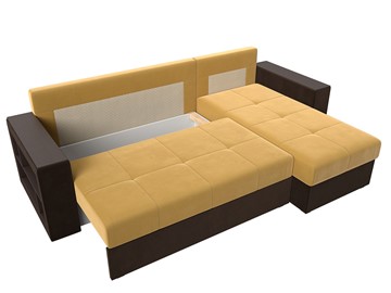 Угловой диван с оттоманкой Дубай Лайт, Желтый/Коричневый (микровельвет) в Тамбове - предосмотр 5