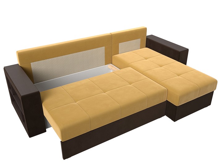 Угловой диван с оттоманкой Дубай Лайт, Желтый/Коричневый (микровельвет) в Тамбове - изображение 5